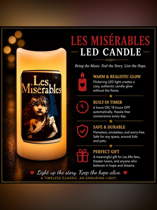Other - *30off3* NWOT. Broadway Les Miserables Flameless‎ Candle with Timer.